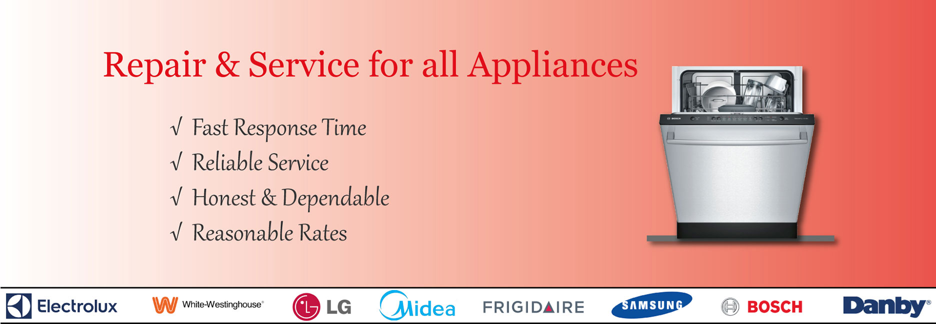 Appliance repair: oven, fridge, stove, dishwasher, washer, dryer, cook top